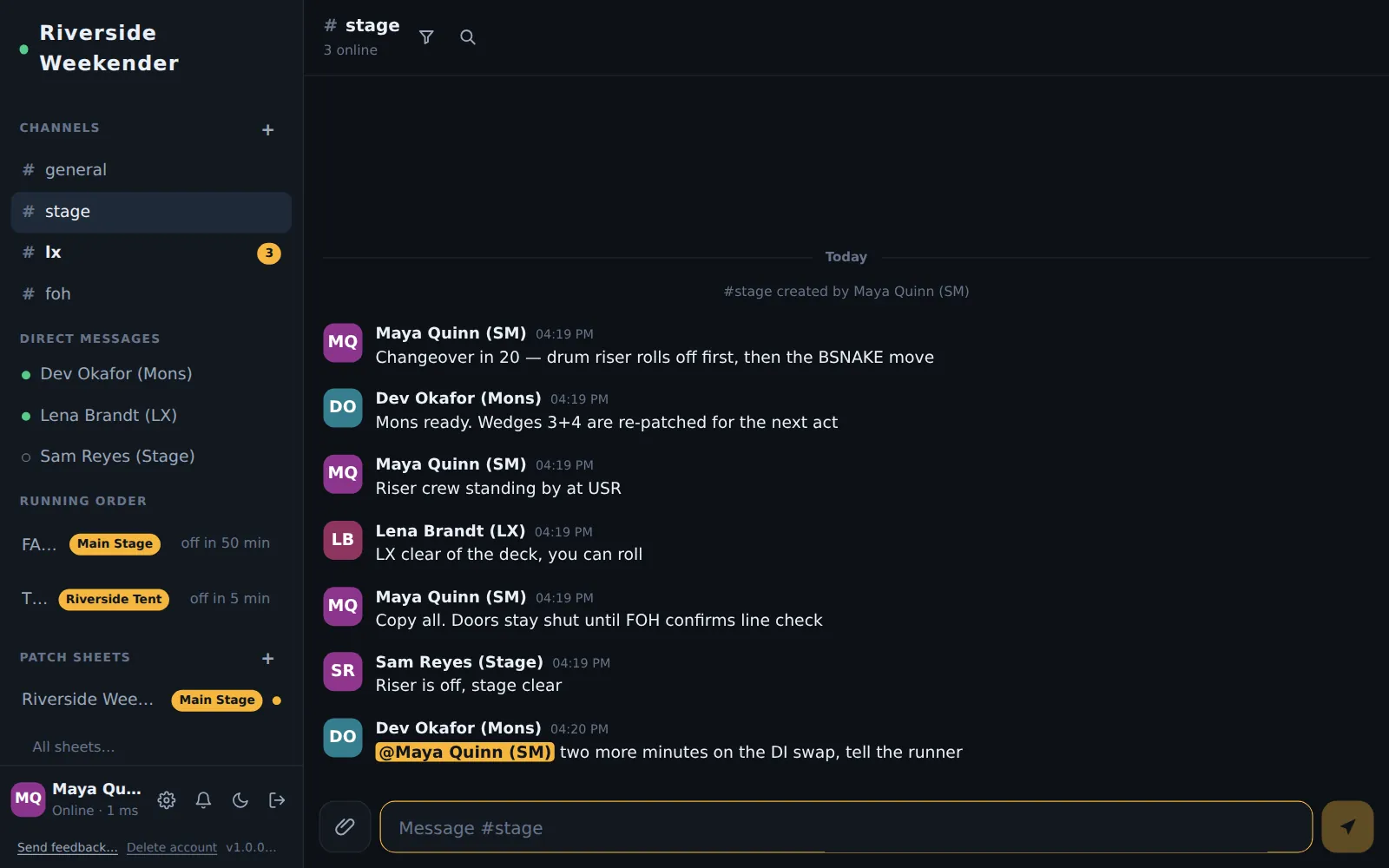 The same screen in the dark theme