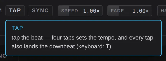 Help mode: the explanation card for the tap button