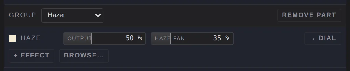 A part for the hazer: output and haze fan on one row