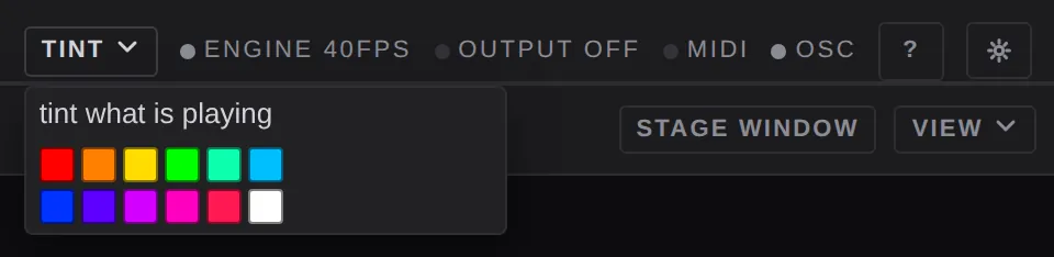The tint menu open under the status line with twelve swatches